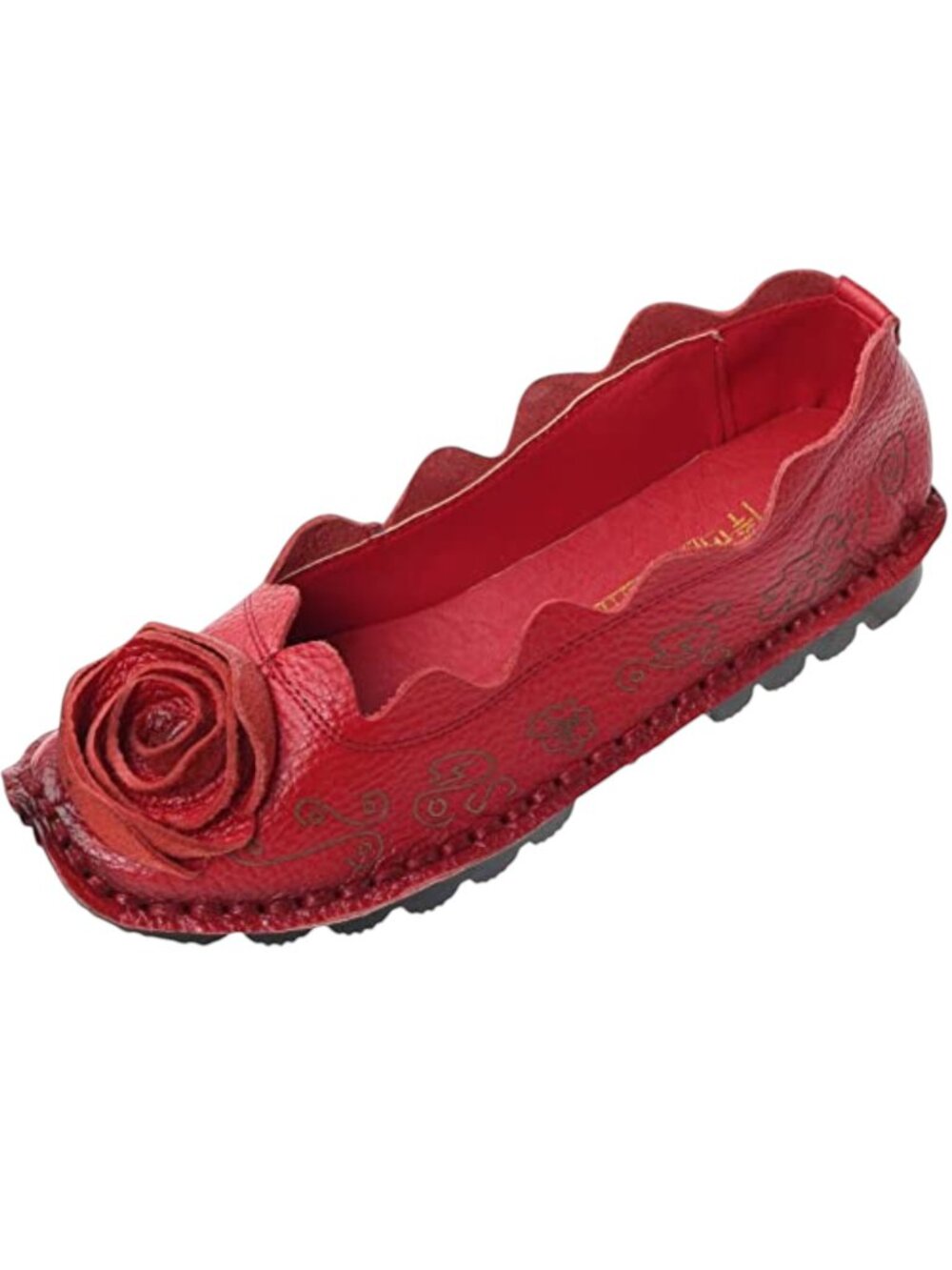 Handmade Floral Stitching Genuine Leather Comfort Slip-On Flats Loafers (8.5-9) - Picture 4 of 9
